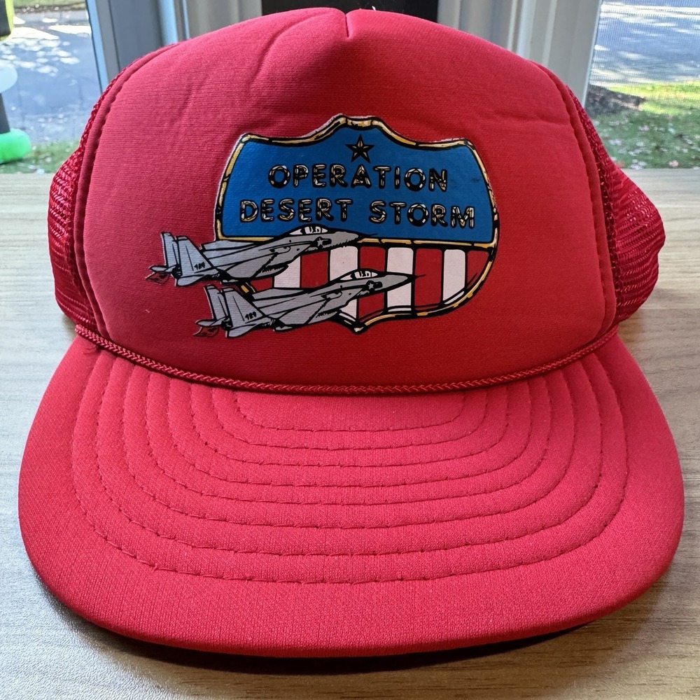 Vintage Operation Desert‎ Storm Red White Blue Shield Mesh Snapback Trucker Hat
